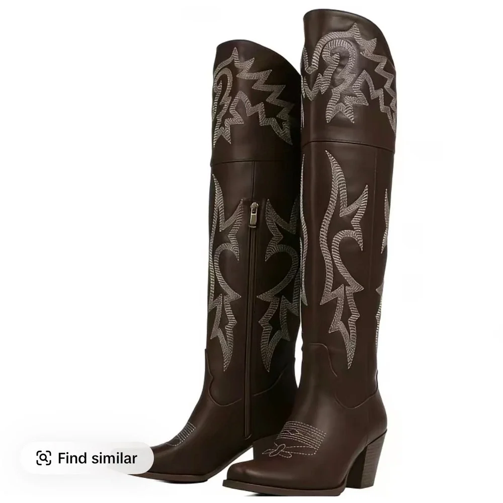 AOSPHIRAYLIAN Women's Knee-High Western Cowgirl Boots – Size 36 – NEW